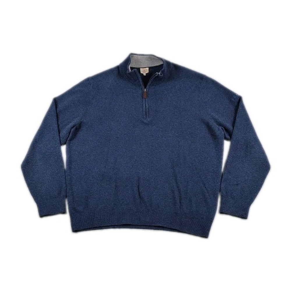 Faherty Ribbed  1/4 Zip Mock Neck Pullover Knit Sweater Mens XL Navy Blue